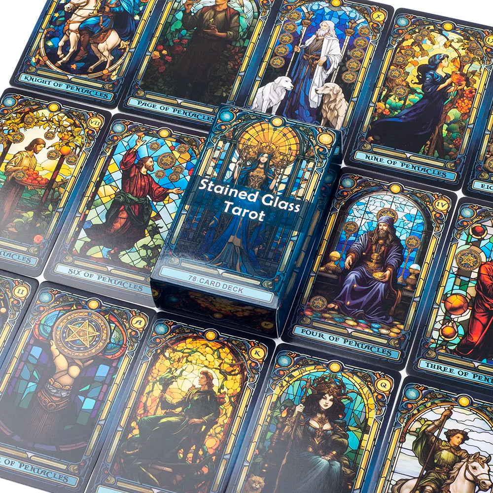 Stained Glass Tarot A 78-Card Deck Leisure Entertainment Game Card Family Gathering Divination Board Playing Games 10.3*6Cm