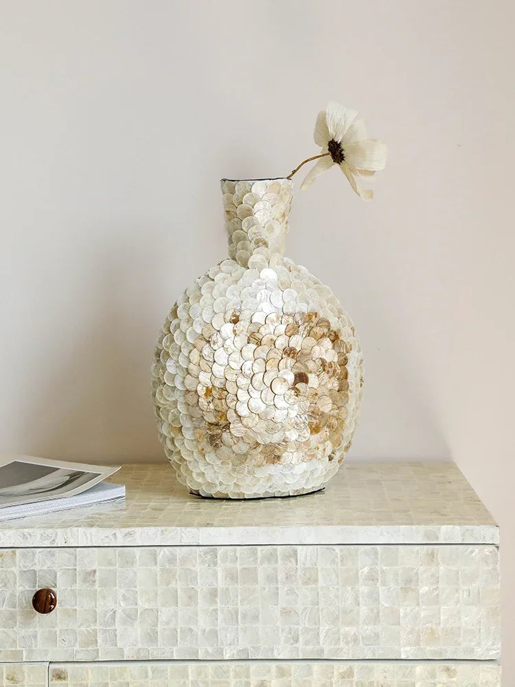 Modern French Light Luxury Art Vase, Golden Shell, Decorative Arrangement, Handmade Desktop Flower Arrangement, Home Decor