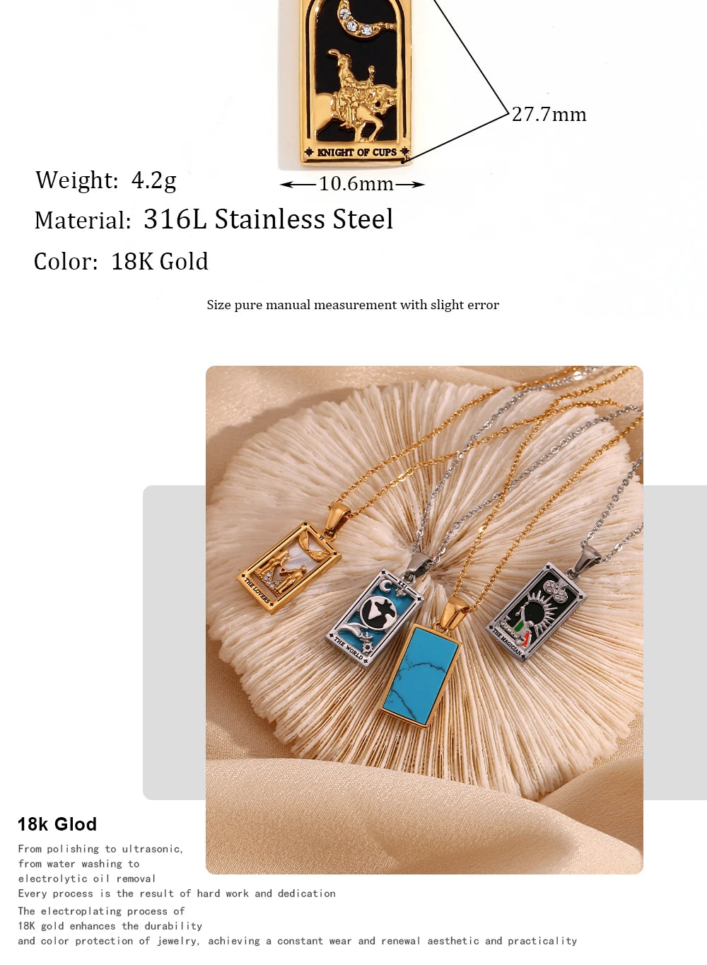MamacitaSlay New In Populry Rectangular Pendant Empress Lovers Magician Tarot Waterproof Stainless Steel Necklace For Women