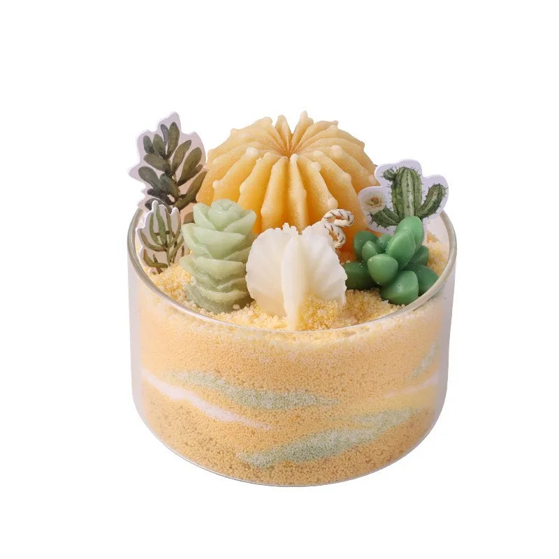 1PC DIY Scented Candles Succulent Fragrance Indoor Plants Cactus Sand Painting Handmade Wedding Souvenir Home Decoration
