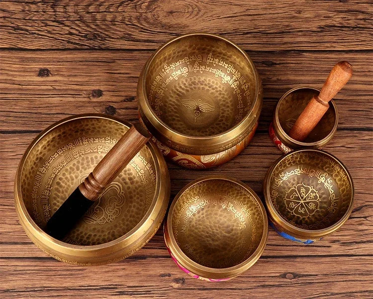 Tibetan Singing Bowl Buddhist Meditation Massage Yoga Chakra Nepal Singing Bowls Sound Healing Instruments with Accessories Gift