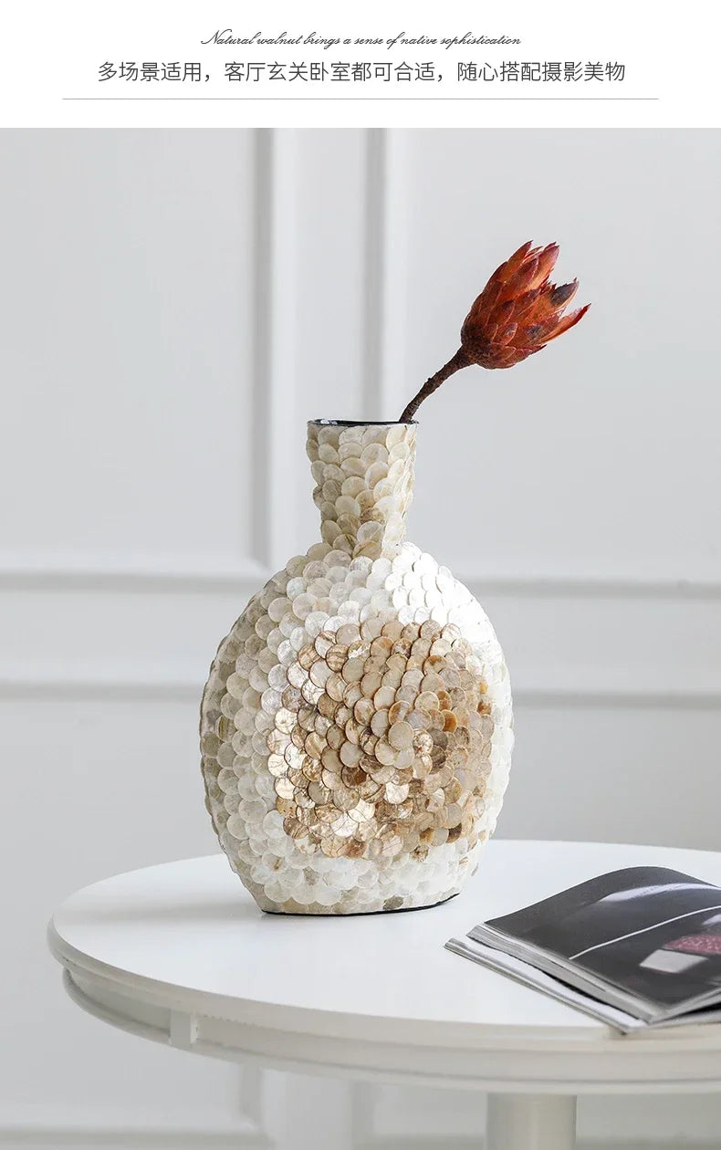 Modern French Light Luxury Art Vase, Golden Shell, Decorative Arrangement, Handmade Desktop Flower Arrangement, Home Decor