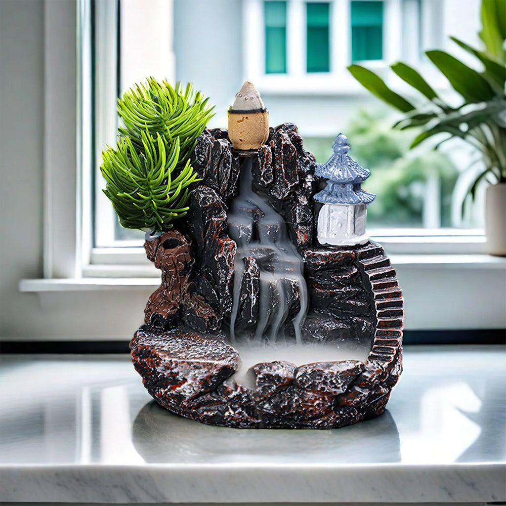 Creative Backflow Incense Holder Resin High Mountain Waterfall Incense Cones Burner Aromatherapy Ornament Zen Home Decoration