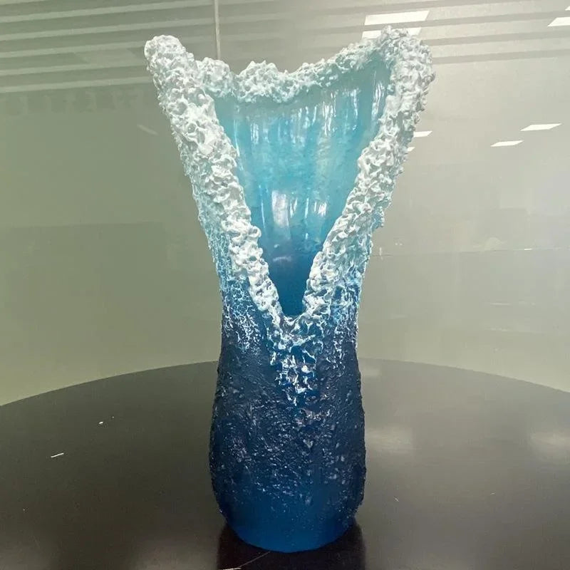 2025 New Wave Vase Handmade Artwork Modern Minimalist Ocean Blue Home Decoration