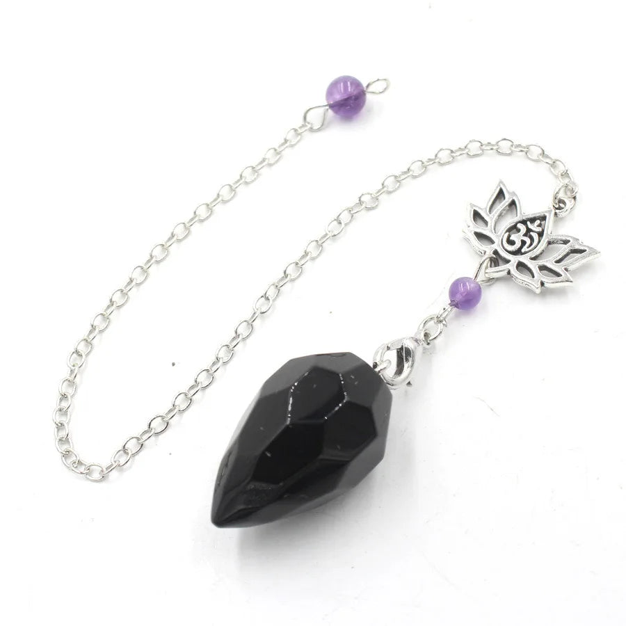 Natural Stone Pendant White Crystal Pendulums for Dowsing Divination Black Obsidian Tiger Eye Clear Quartz OM Pendulos x229