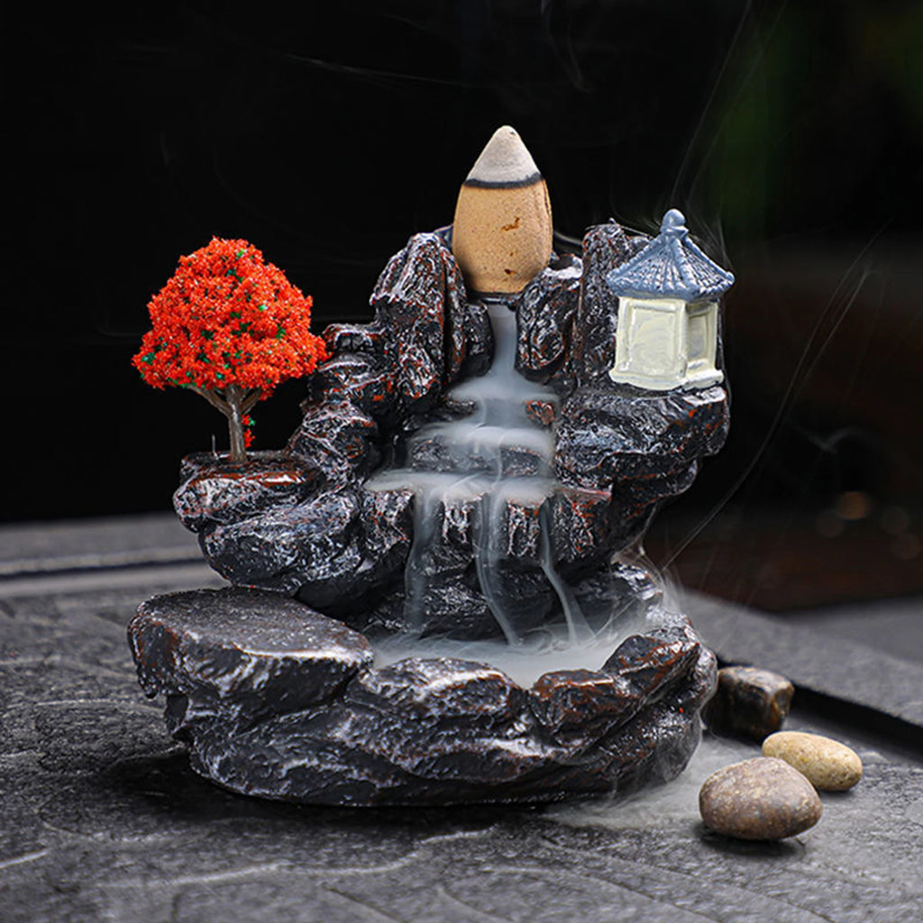 Creative Backflow Incense Holder Resin High Mountain Waterfall Incense Cones Burner Aromatherapy Ornament Zen Home Decoration