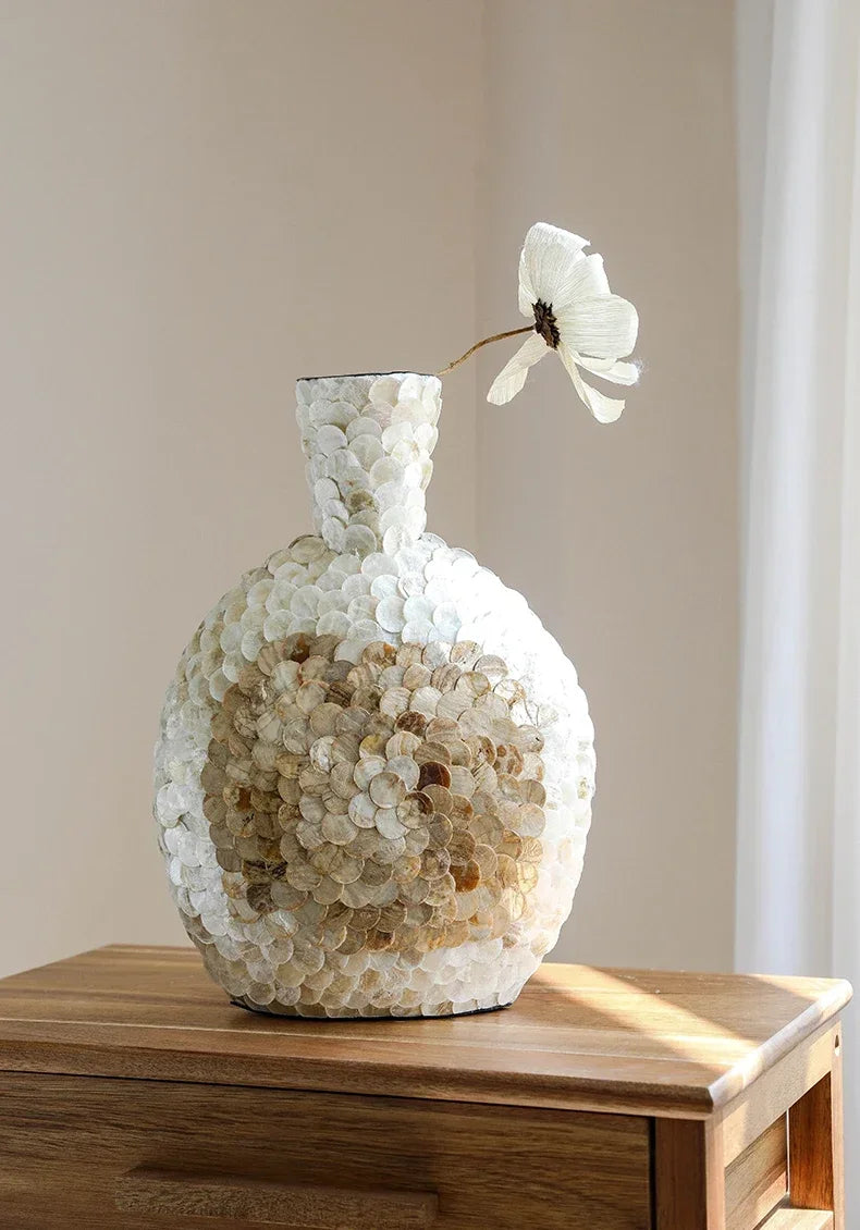 Modern French Light Luxury Art Vase, Golden Shell, Decorative Arrangement, Handmade Desktop Flower Arrangement, Home Decor