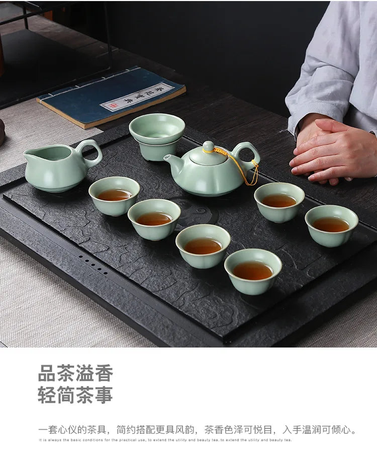 Creative Business Gift Ceramic Tea Set Teaware Geyao Ru Kiln A Pot of Six Cups of Tea Cups with Hand Gift Box Japanese TeaSet
