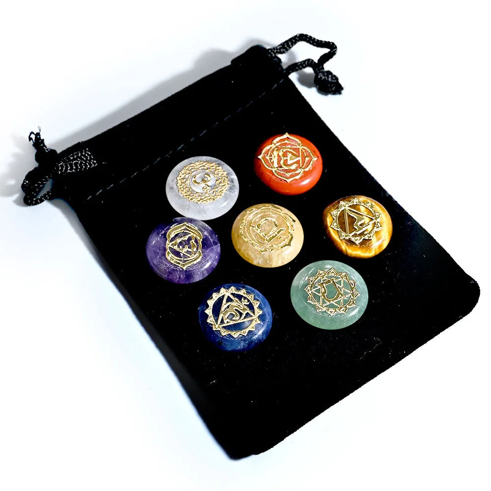 7Pcs Chakra Natural Crystal Stones for Divination Yoga Meditation Rune Carving  Fortune-telling Reiki Healing Gemstones