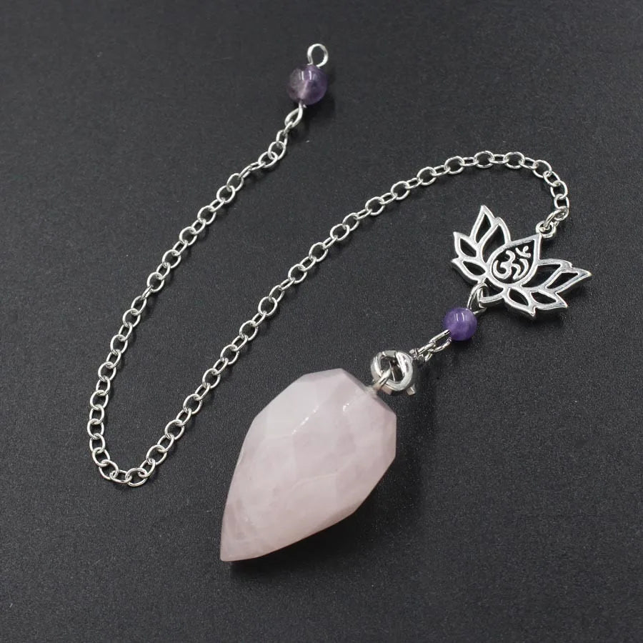 Natural Stone Pendant White Crystal Pendulums for Dowsing Divination Black Obsidian Tiger Eye Clear Quartz OM Pendulos x229