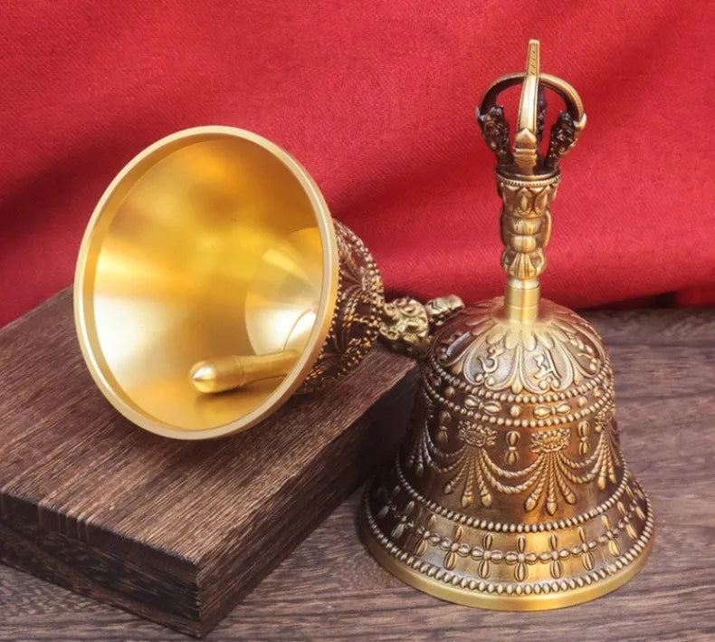 Tibetan Vajra Bell Brass Three Strand Chime Bell Zen Temples Buddhist Handheld Wind Chimes Portable Meditation Decoration Bells
