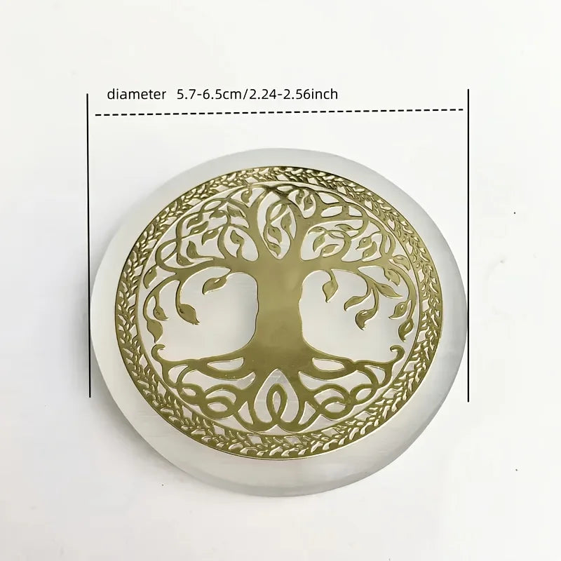 1pc Natural Selenite Slice Irregular Crystal Stone - Mixed Style Boho Star Moon Tree Flower Golden Tray Jewelry Accessories Art