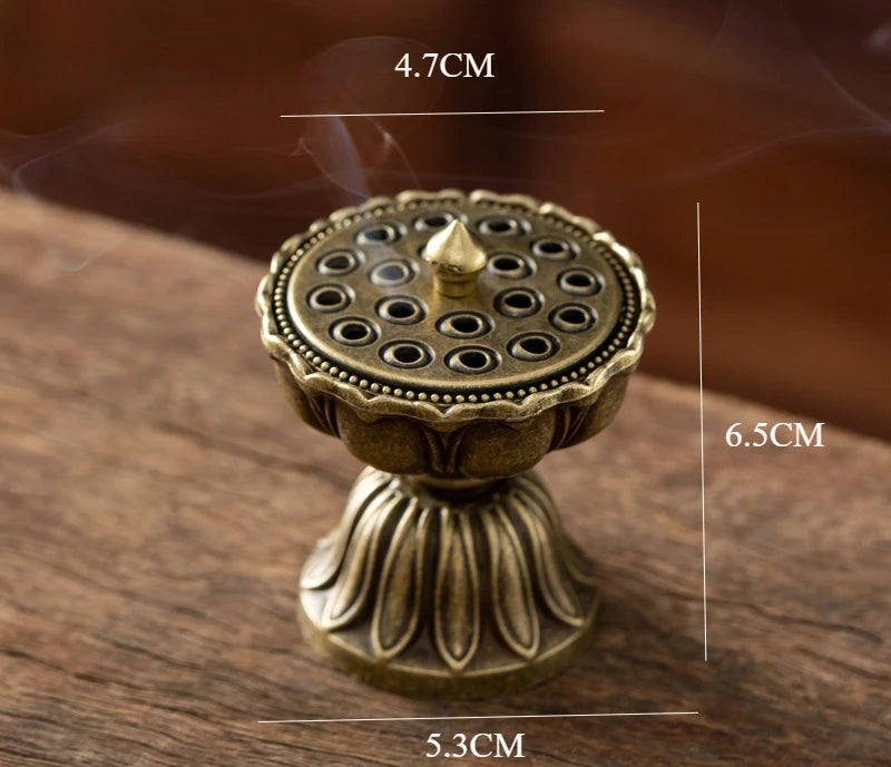Lotus Flower Incense Burner With Handle Retro Copper Lotus Hollow Out Incense Stick Burner Brass Small Metal Craft Home Decor