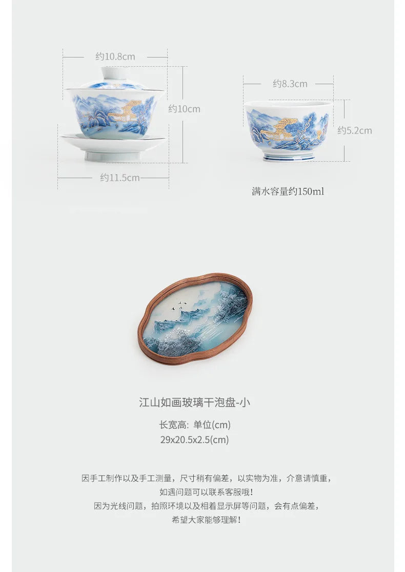 Blue And White Landscape Handmade Ceramic Sancai Tea Set Complete Set Zen Tea Ceremony Set Teapot And Tea Cup Set Tea Services