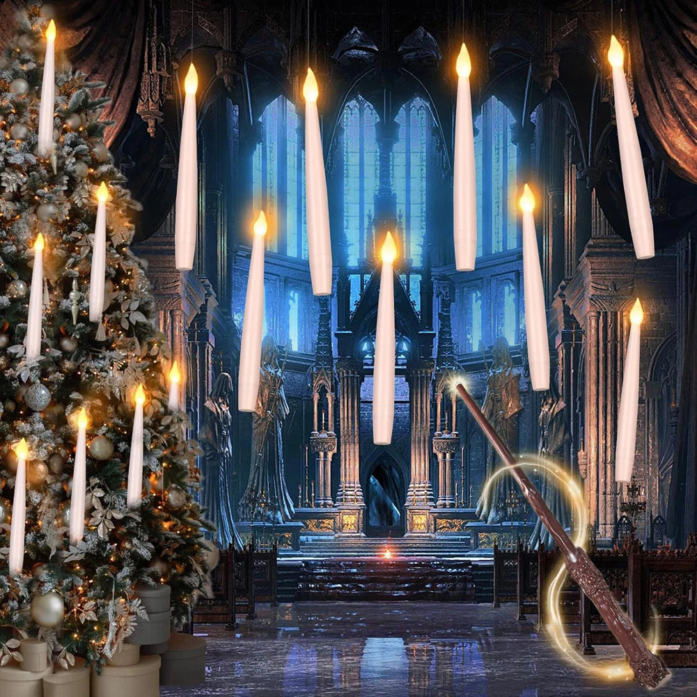 10-24PCS Flameless Floating Candles With Magic Wand Remote Battery Operated Hanging Flickering Warm Light Candle Wedding Christm