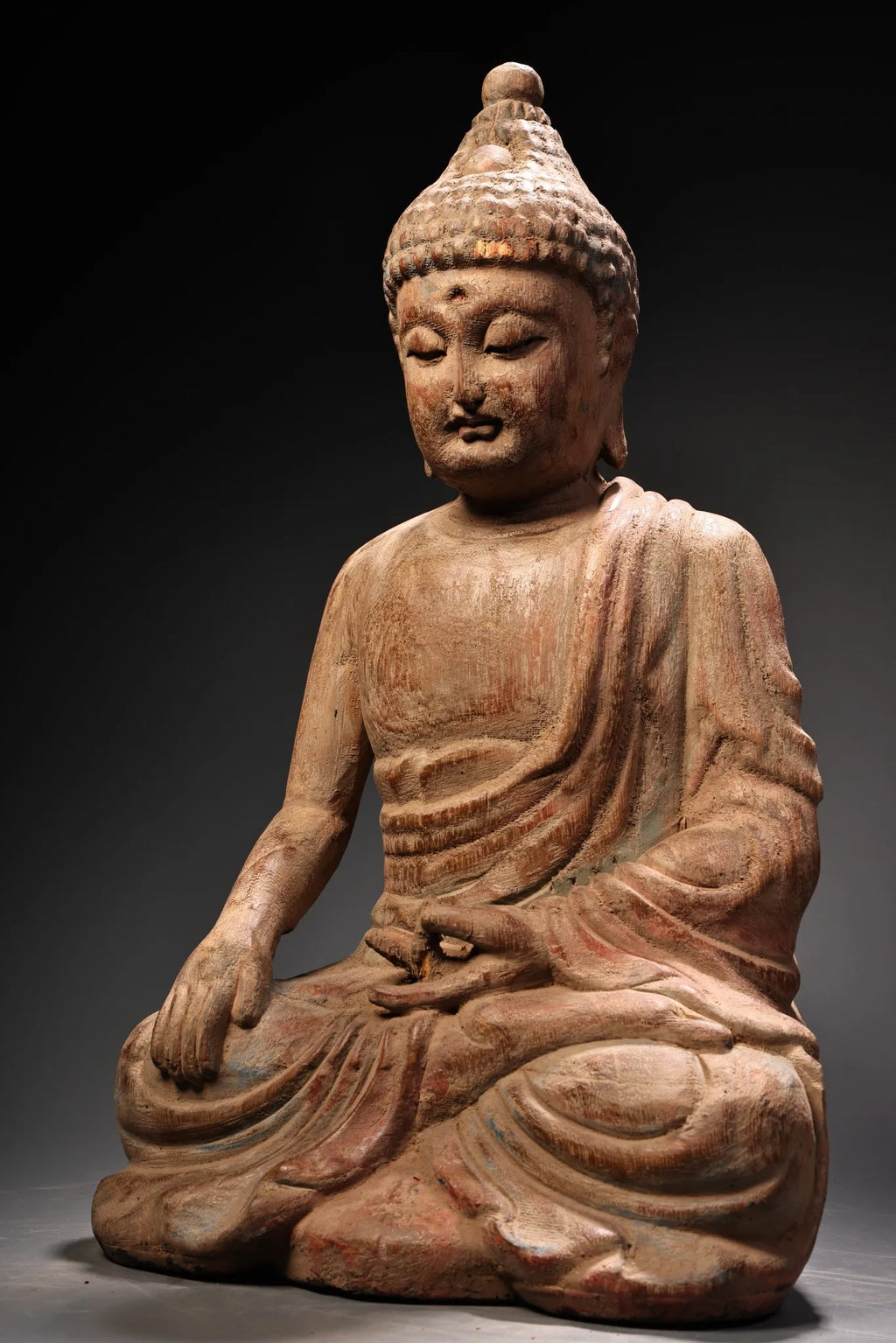 14"Old Wood Carving Painted Da Ri Tathagata Buddha Shakyamuni sitting Buddha Amitabha Worship Hall Town house
