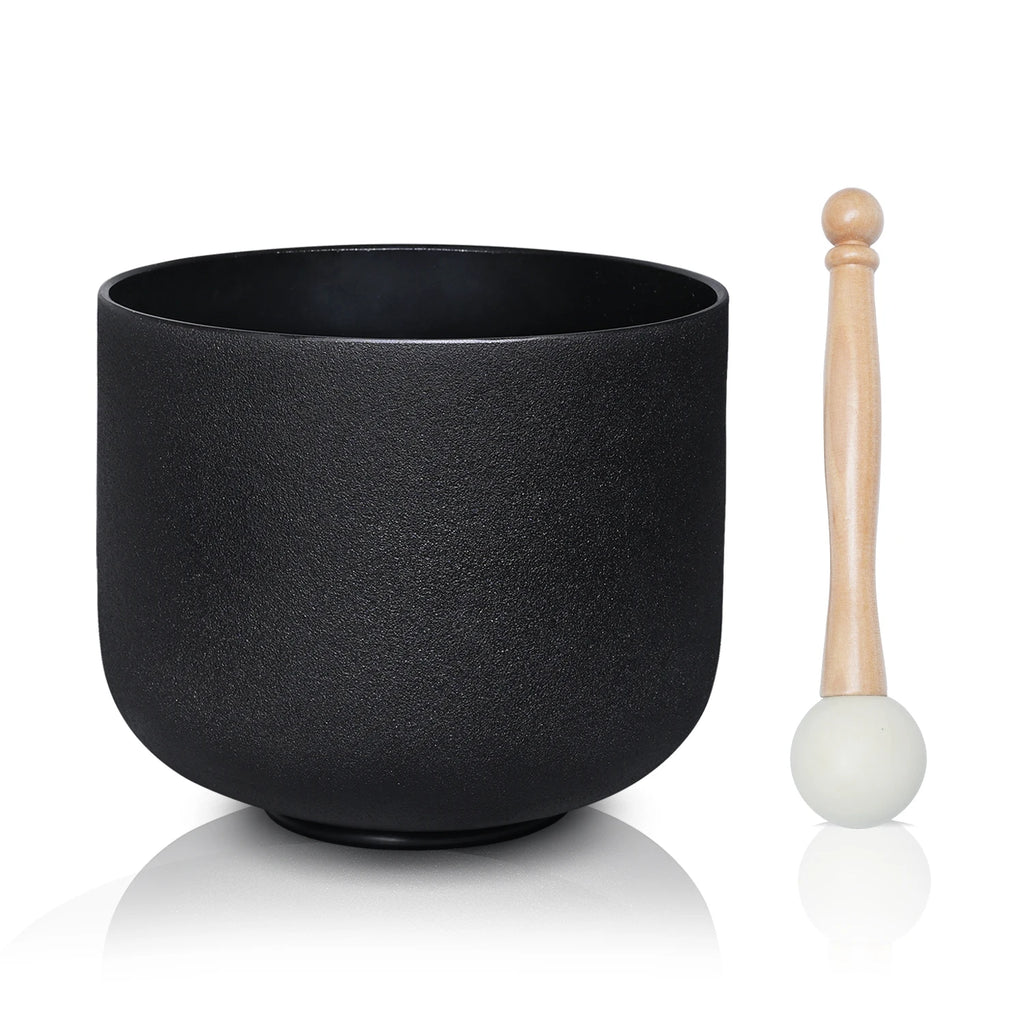 CVNC 8"B 10"F 12"C Double Black Quartz Bowls  Frosted Crystal Singing Bowls Chakra Set 3pcs for Sound Healing With Bag