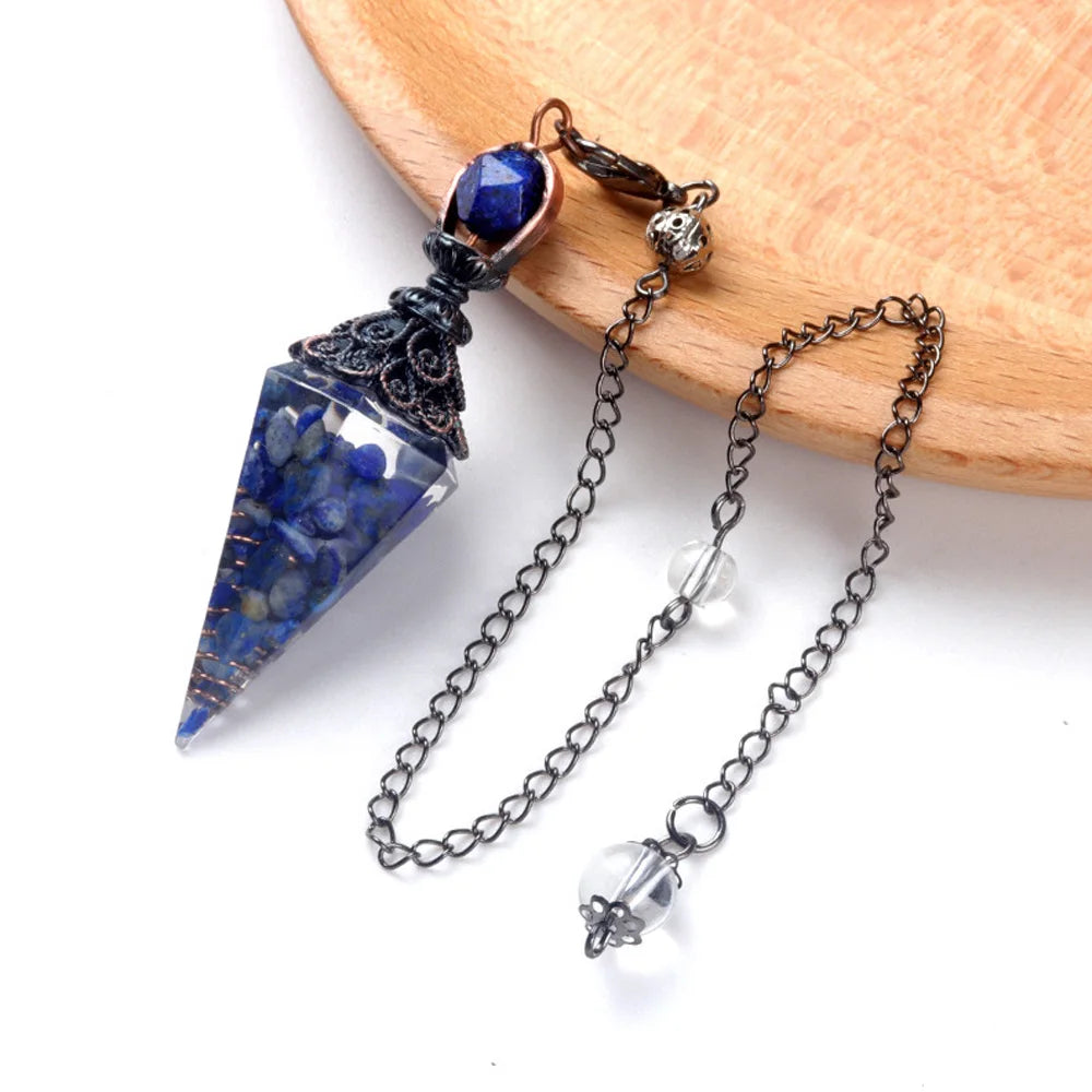 Natural Stone Crystal Pendulum Necklaces Hexagonal Cone Crushed Stone Amethysts Rose Quartz Chakra Pendant Jewelry Accessories
