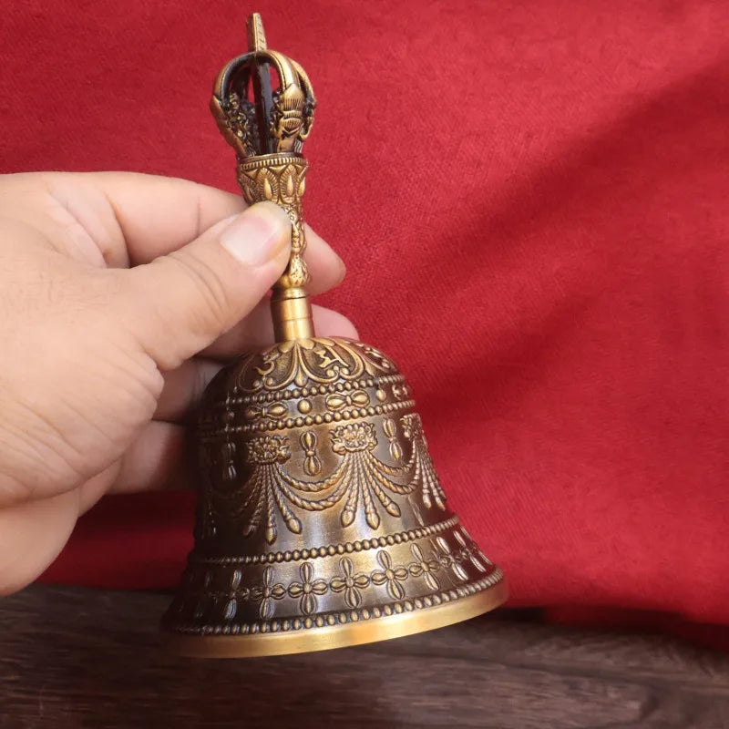 Tibetan Vajra Bell Brass Three Strand Chime Bell Zen Temples Buddhist Handheld Wind Chimes Portable Meditation Decoration Bells