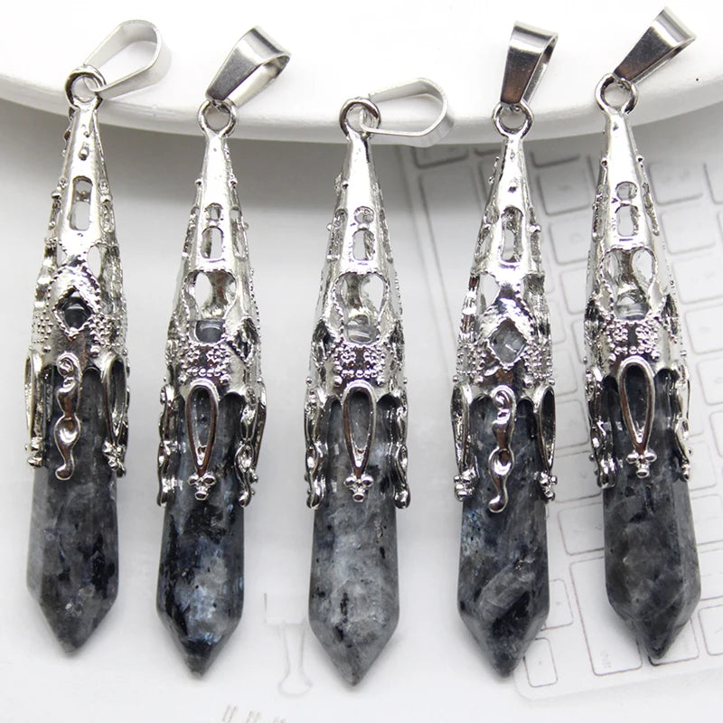 10pcs Crystal Pendulums for Dowsing Divination Natural Gem Stone Quartz Crystal Obsidian Hexagon Pendant For DIY Jewelry Making