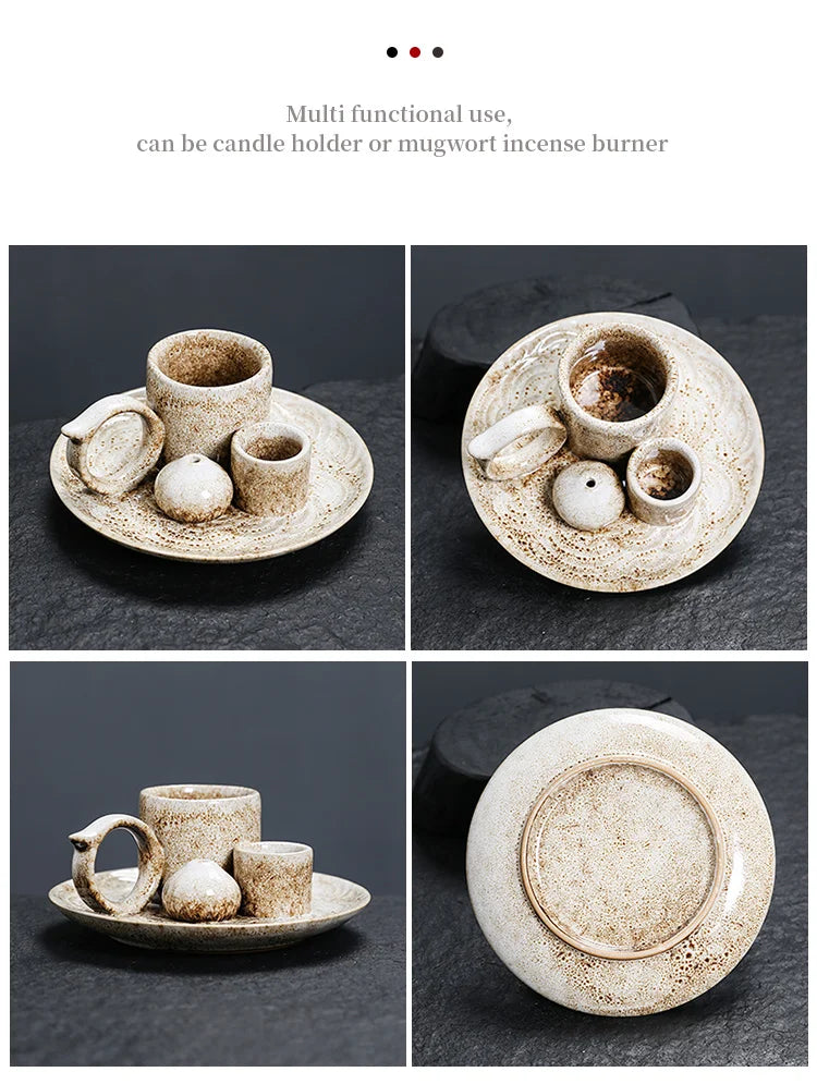 4 in 1 Incense Burner, Sage Palo Santo Holder, Incense Stick Holder Candles Holder Ceramic Censer for Meditation Living Room