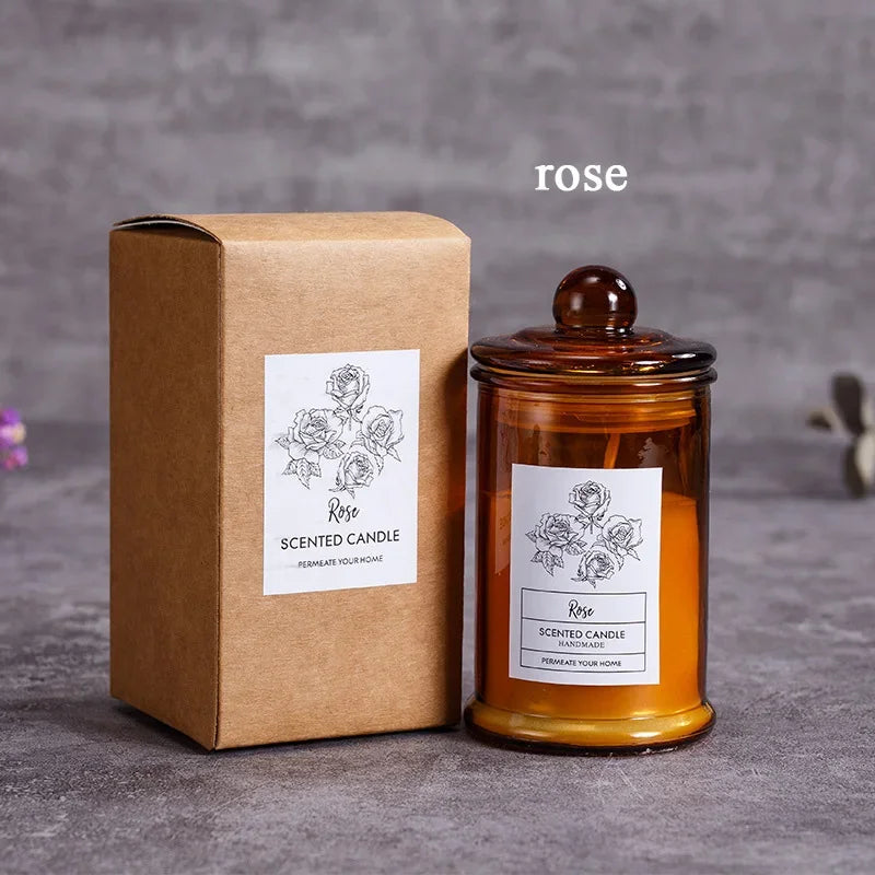 Vintage Glass Jar Scented Candle Essential Oils Soy Wax Candle Aromatherapy Home Decoration Birthday Xmas Gift