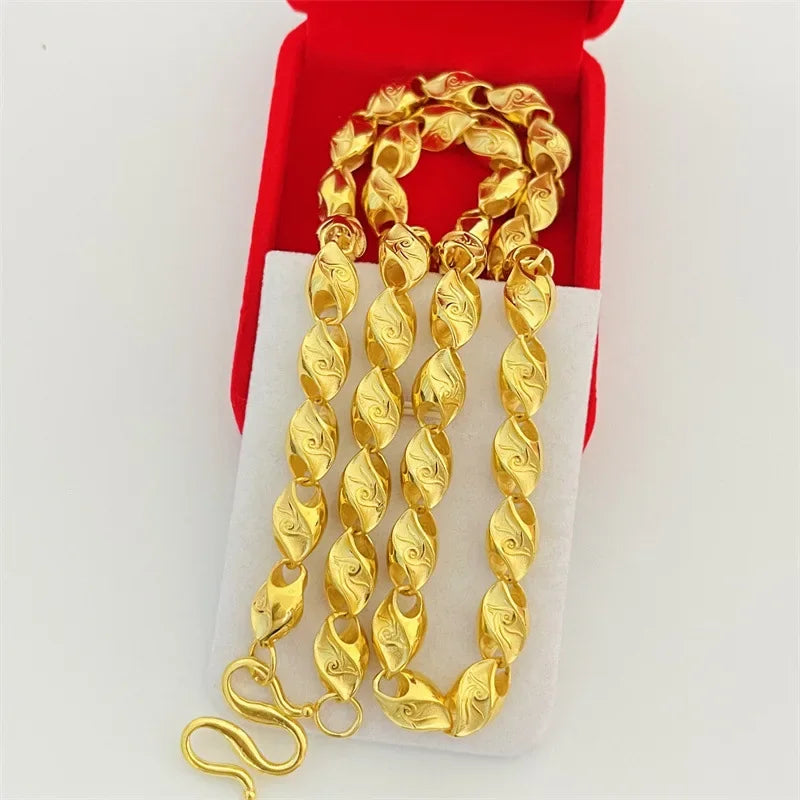 Luxury and domineering 9999 24K real gold jewelry phoenix pattern wheat necklace fashion men and women wear gold chains