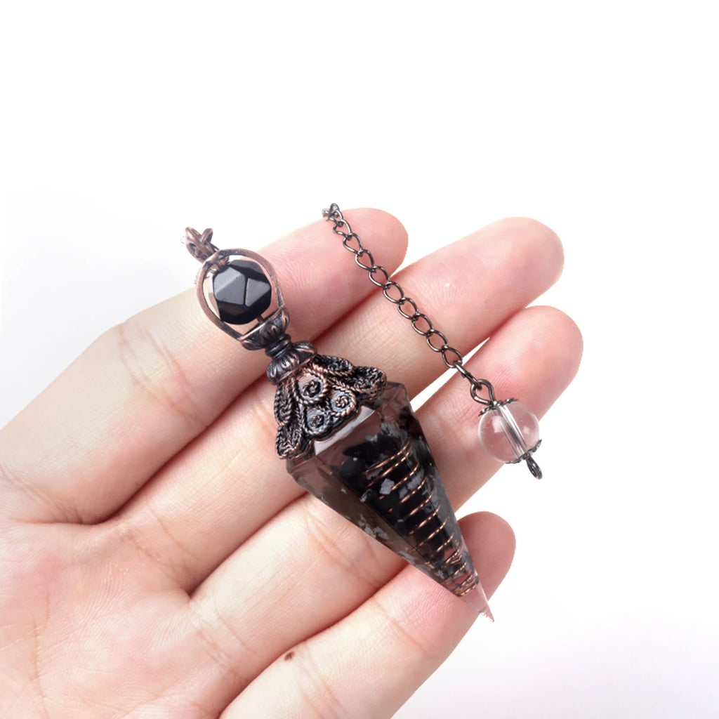 Natural Stone Crystal Pendulum Necklaces Hexagonal Cone Crushed Stone Amethysts Rose Quartz Chakra Pendant Jewelry Accessories
