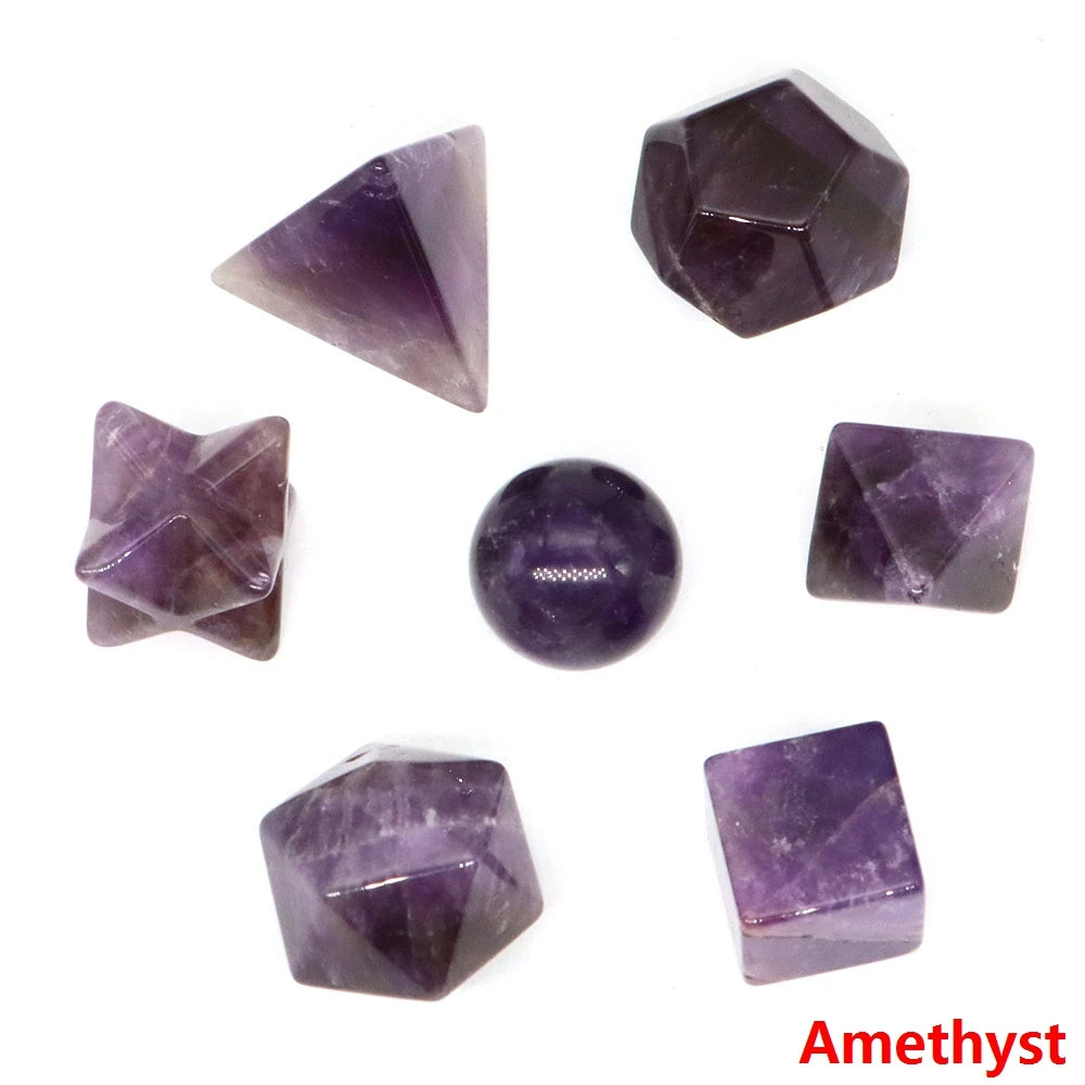 7Pcs/Set Platonic Crystal Solid Geometry Stone for Reiki Healing Chakra Gemstone Balancing Lucky Geometric Polyhedron Home Decor