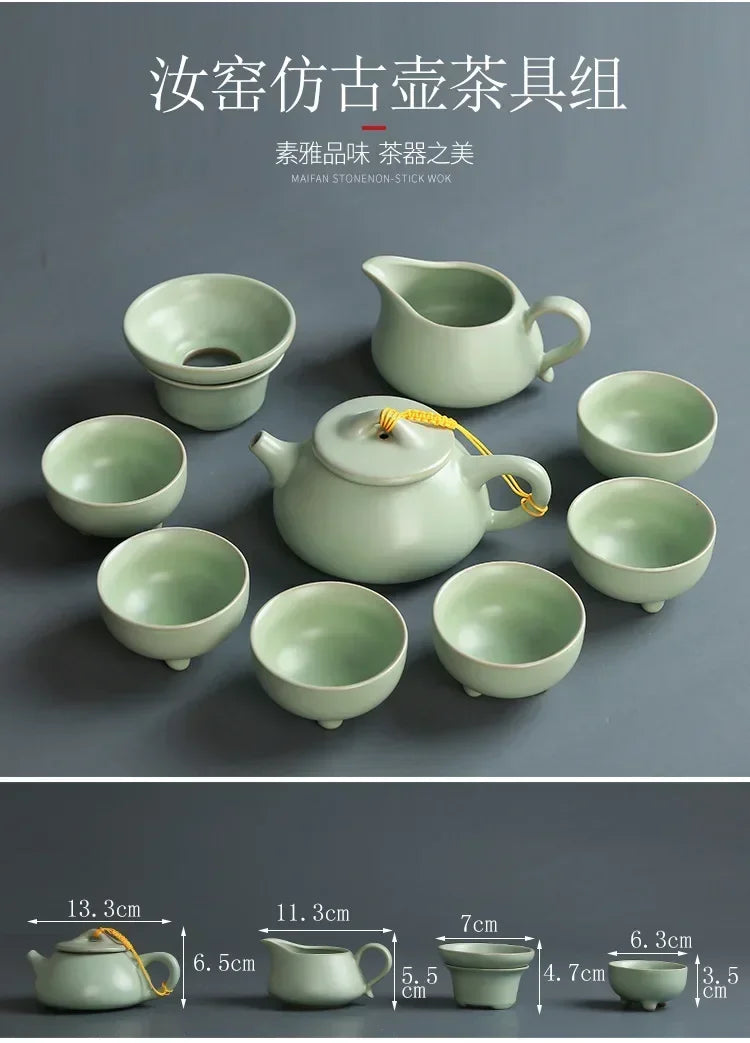 Creative Business Gift Ceramic Tea Set Teaware Geyao Ru Kiln A Pot of Six Cups of Tea Cups with Hand Gift Box Japanese TeaSet