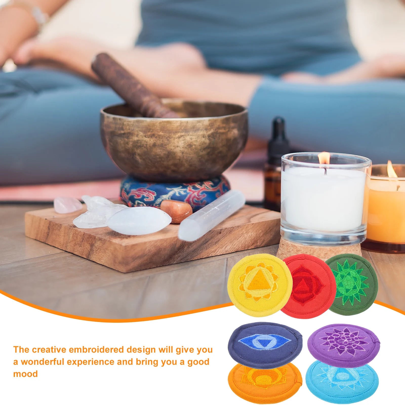 7pcs Embroidered Buddhist Sound Bowl Cushion Pad Tibetan Singing Bowl Holder Pad Singing Bowl Holder Cushion Buddhist Supply