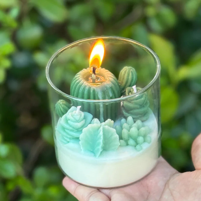 Succulent Cactus Candle | Aromatherapy Succulent Candle | Cactus Shaped Candle | Succulent Decor Candle | Green Cactus Candle |