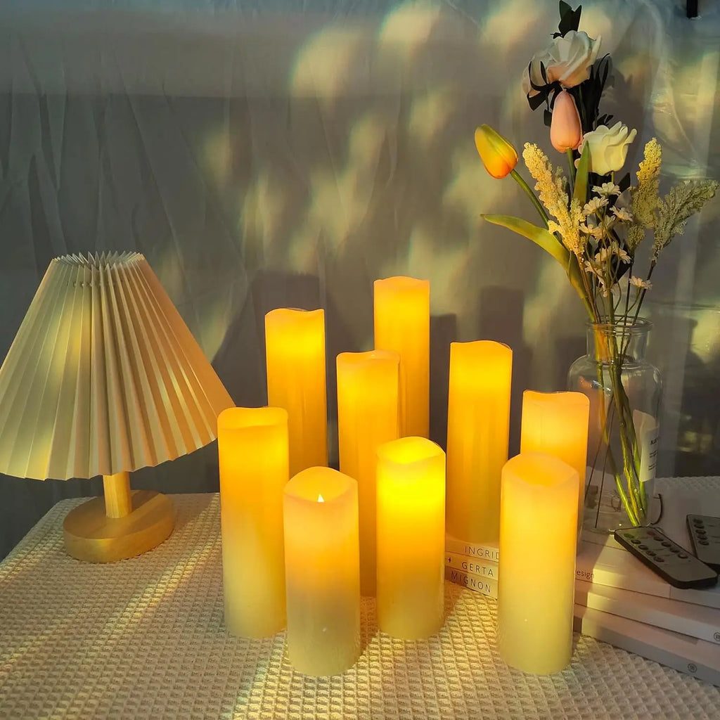 180-9Pcs Artificial Candles LED Flameless Candles for Wedding Led Candle Pillar Candles Flickering Candle for Decorative Concert