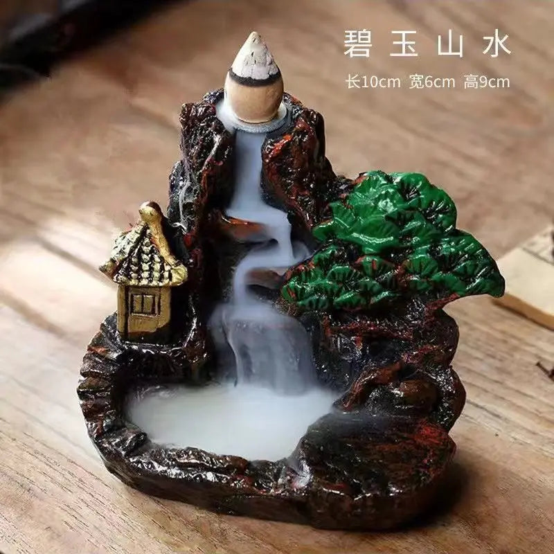 Creative Backflow Incense Holder Resin High Mountain Waterfall Incense Cones Burner Aromatherapy Ornament Zen Home Decoration