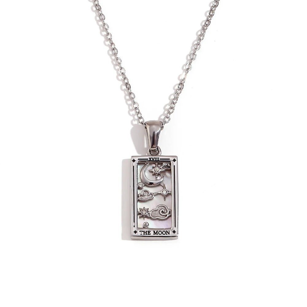 MamacitaSlay New In Populry Rectangular Pendant Empress Lovers Magician Tarot Waterproof Stainless Steel Necklace For Women