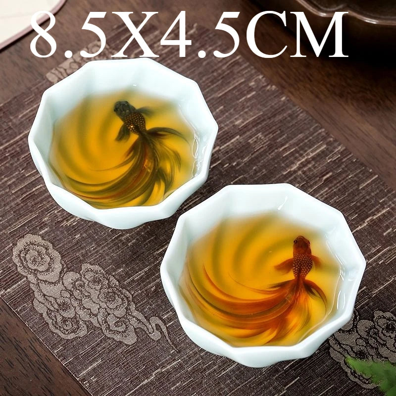 Creative Celadon Teacups Handmade Koi Tea Bowls Chinese Kung Fu Tea Set Master Cup Household Retro Tasting Mug Teaware Drinkware
