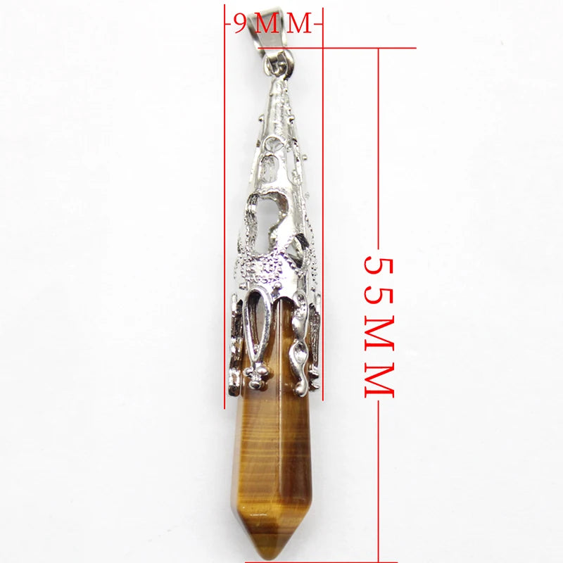10pcs Crystal Pendulums for Dowsing Divination Natural Gem Stone Quartz Crystal Obsidian Hexagon Pendant For DIY Jewelry Making