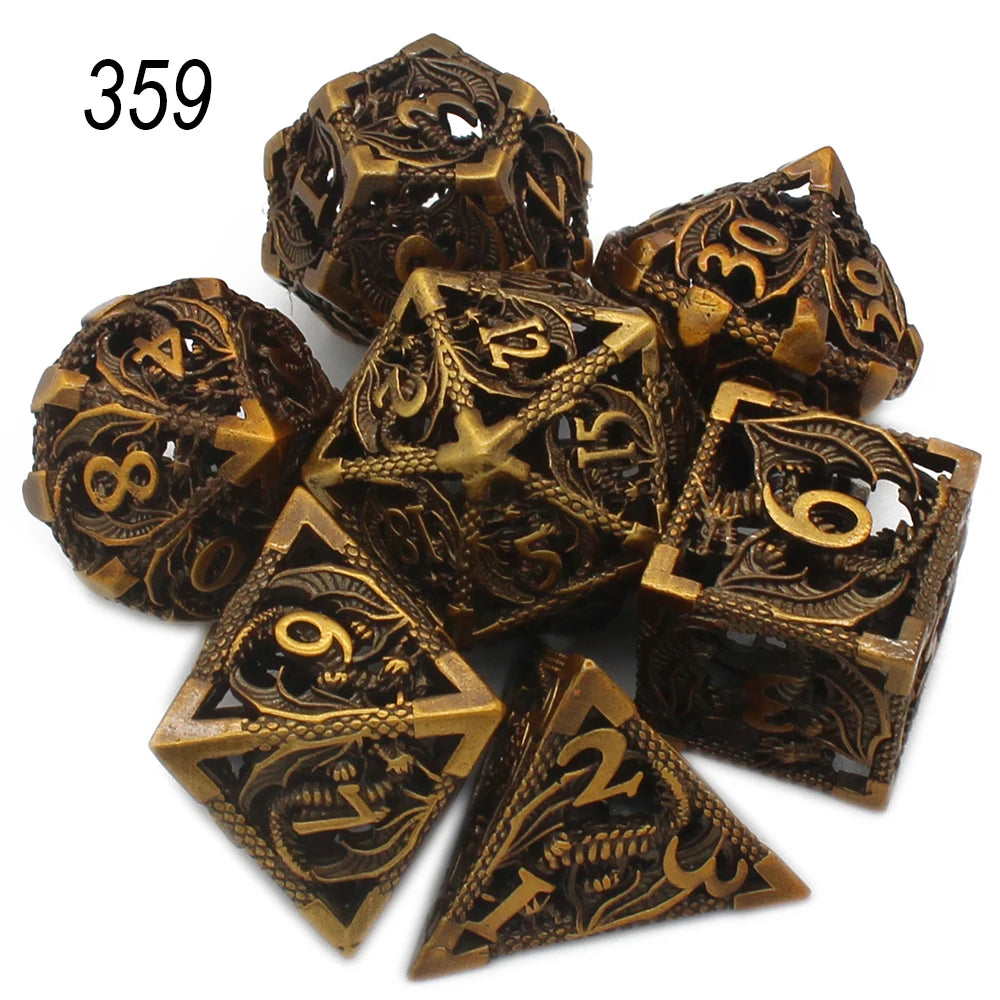 Flying Dragon Polyhedral Dice Set for Role Playing GamePathfinder, Hollow Metal Dice, D & D Dice, 7 PCs, New, 2022