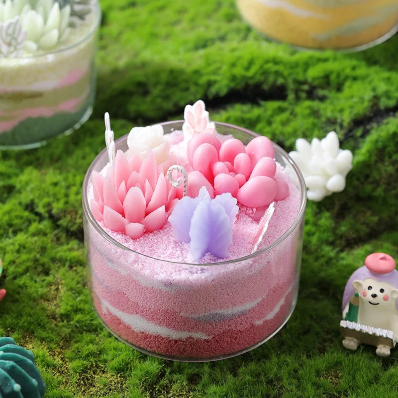 1PC DIY Scented Candles Succulent Fragrance Indoor Plants Cactus Sand Painting Handmade Wedding Souvenir Home Decoration