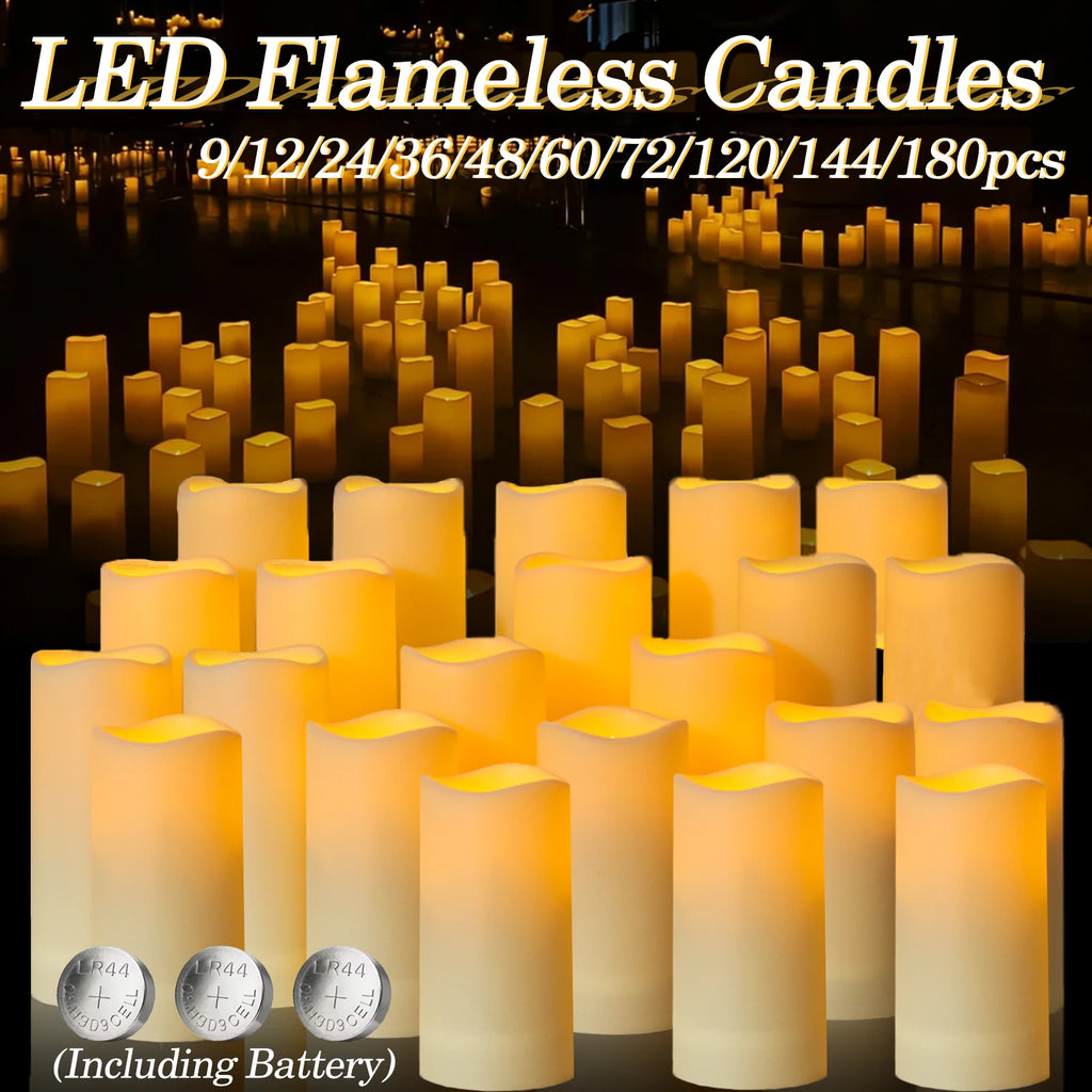 180-9Pcs Artificial Candles LED Flameless Candles for Wedding Led Candle Pillar Candles Flickering Candle for Decorative Concert