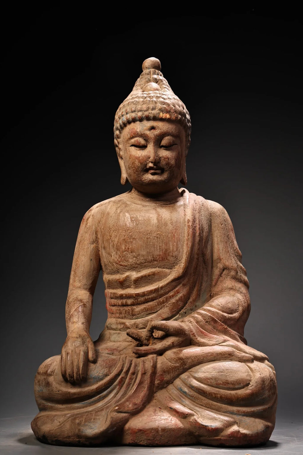14"Old Wood Carving Painted Da Ri Tathagata Buddha Shakyamuni sitting Buddha Amitabha Worship Hall Town house