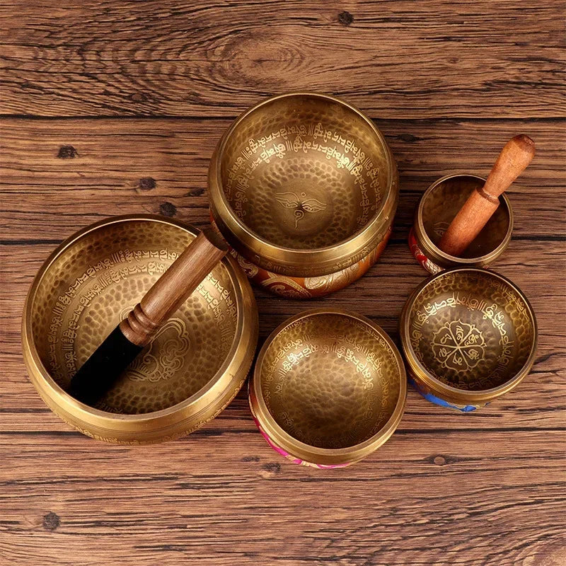 Tibetan Singing Bowl Buddhist Meditation Massage Yoga Chakra Nepal Singing Bowls Sound Healing Instruments with Accessories Gift