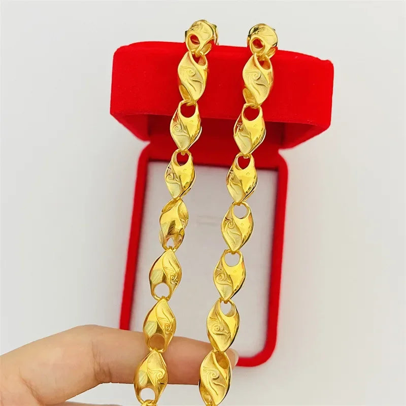 Luxury and domineering 9999 24K real gold jewelry phoenix pattern wheat necklace fashion men and women wear gold chains