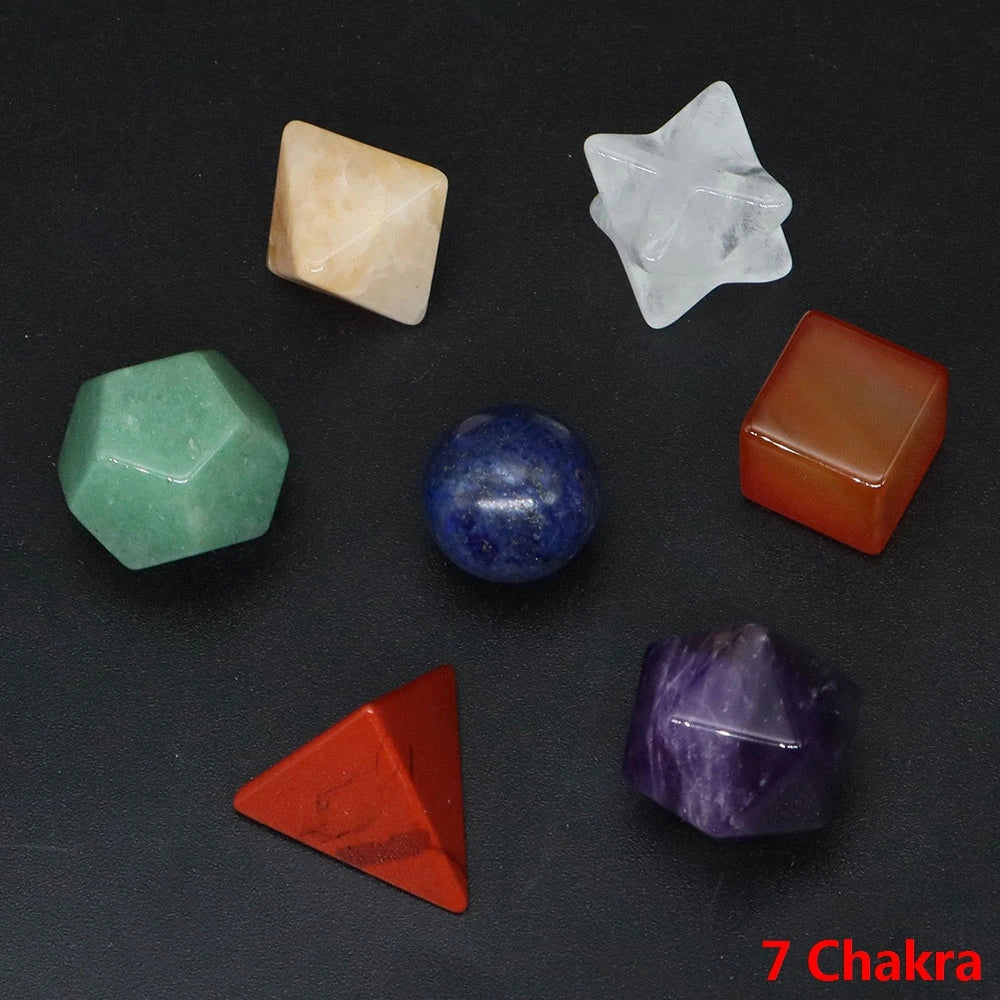 7Pcs/Set Platonic Crystal Solid Geometry Stone for Reiki Healing Chakra Gemstone Balancing Lucky Geometric Polyhedron Home Decor
