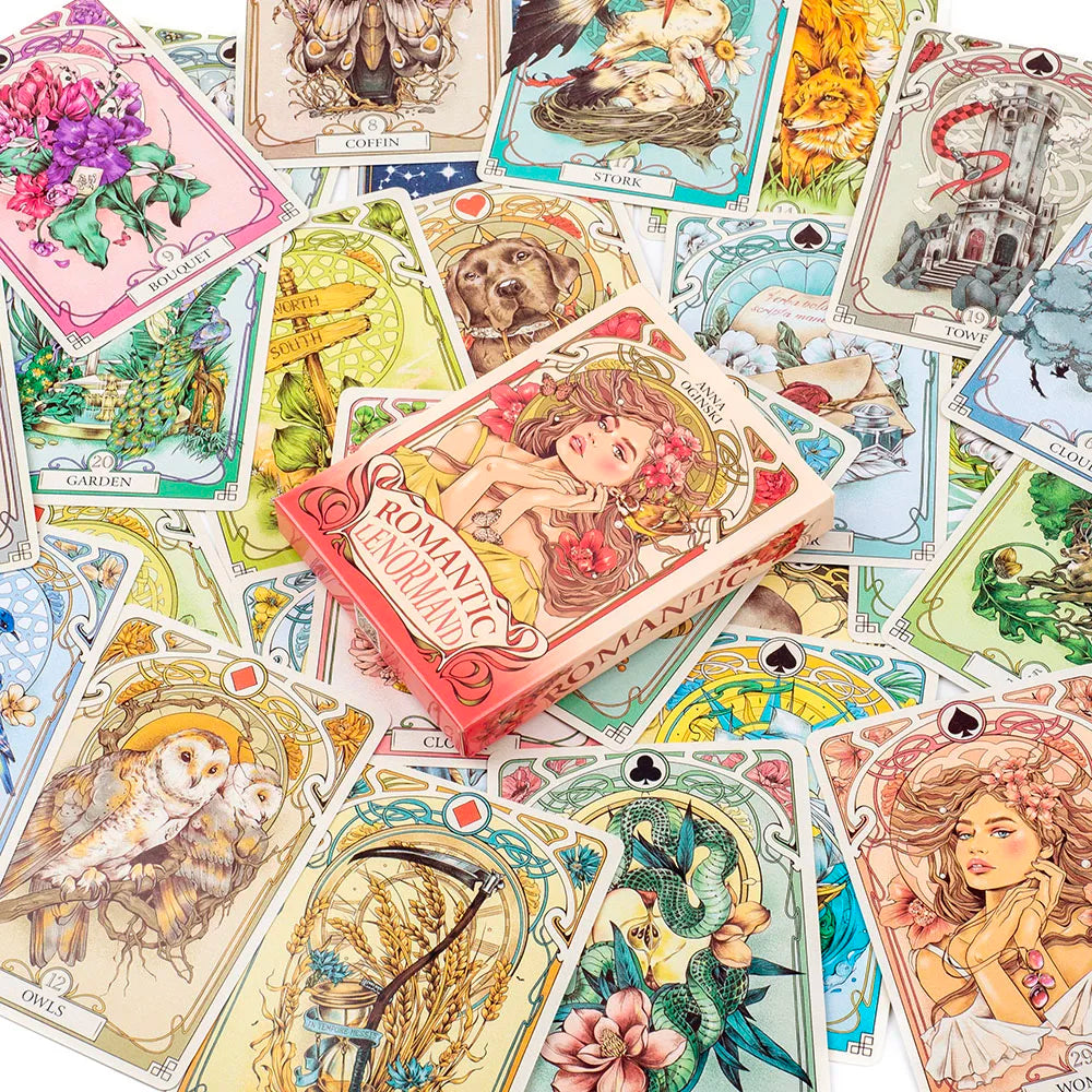 Romantic Lenormand Oracle Cards  37 Pcs Deck 10.2x7.2cm English Vision Art Nouveau Floral Motifs for Party Board  Playing Games