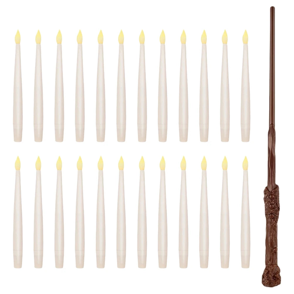 10-24PCS Flameless Floating Candles With Magic Wand Remote Battery Operated Hanging Flickering Warm Light Candle Wedding Christm
