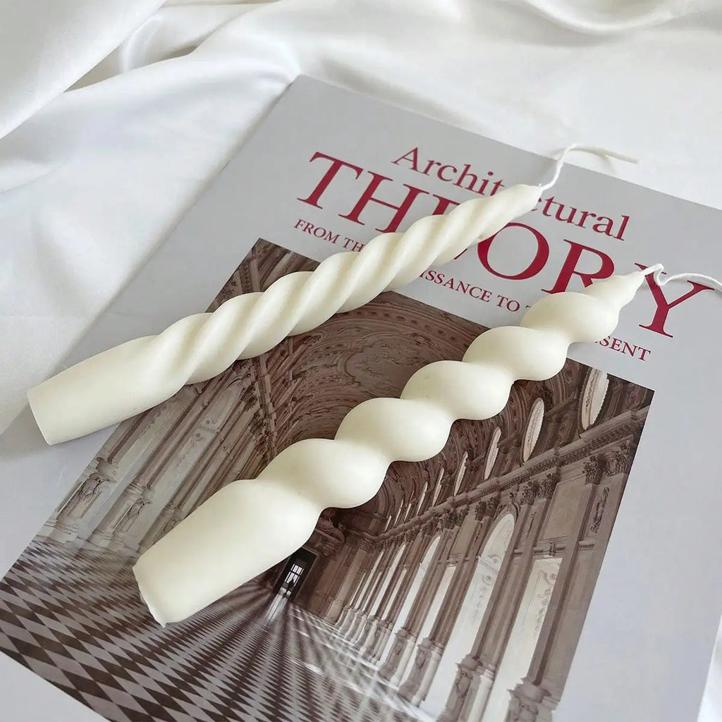 Long Decorated Candles Twisted Swirl 2pcs Taper Candle Unscented Pastel Soy Wax Candles Wedding Birthday Home Decoration