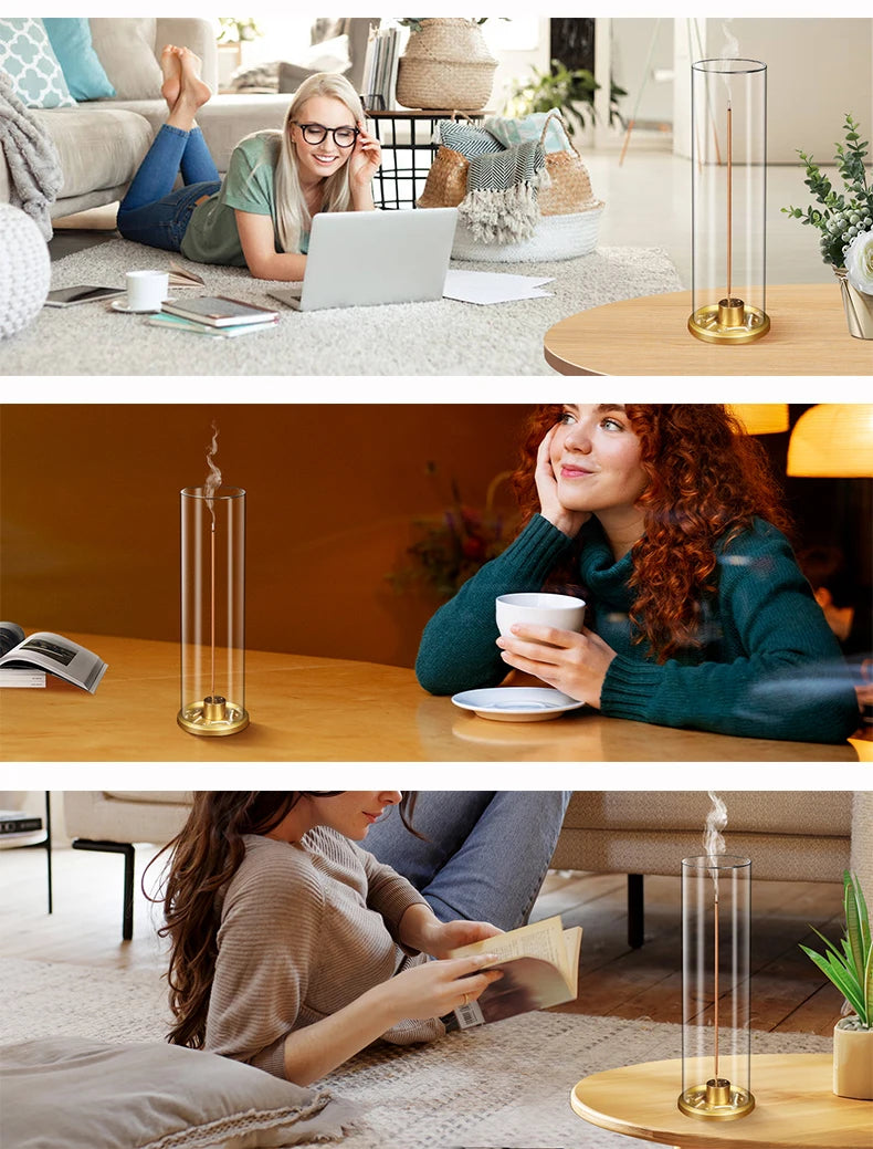 Modern Brass Incense Holder Anti-Ash Flying Incense Holder with Removable Acrylic Ash Catcher for Home Decor Yoga Meditation