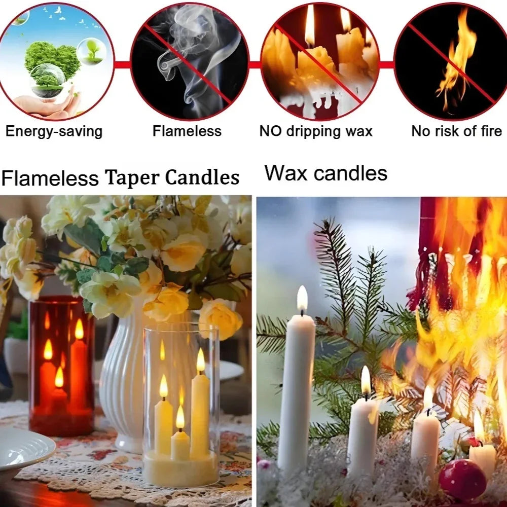 3in1 Flameless Taper Short Candles with Acrylic Lampshade Battery Operated LED Pillar Flickering Candles for Wedding Halloween