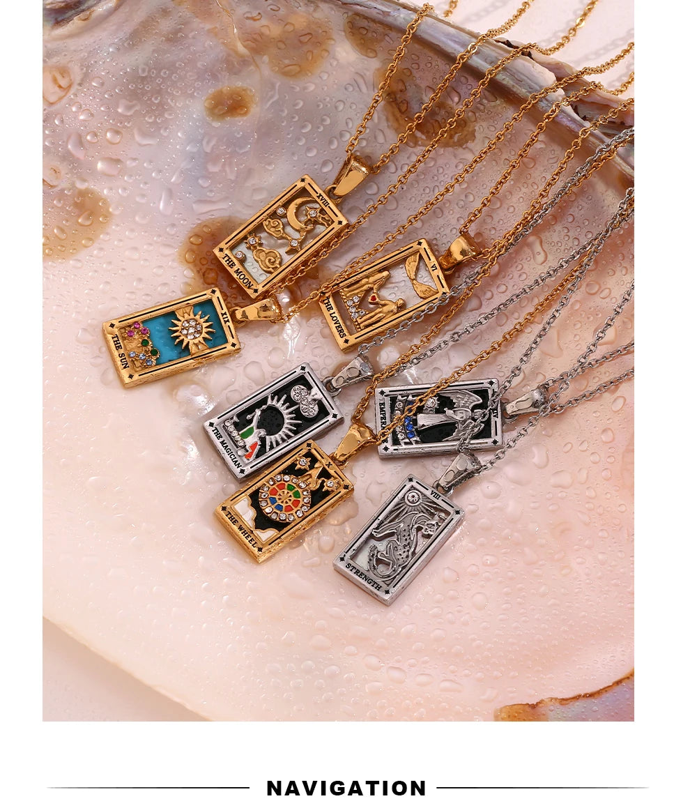 MamacitaSlay New In Populry Rectangular Pendant Empress Lovers Magician Tarot Waterproof Stainless Steel Necklace For Women